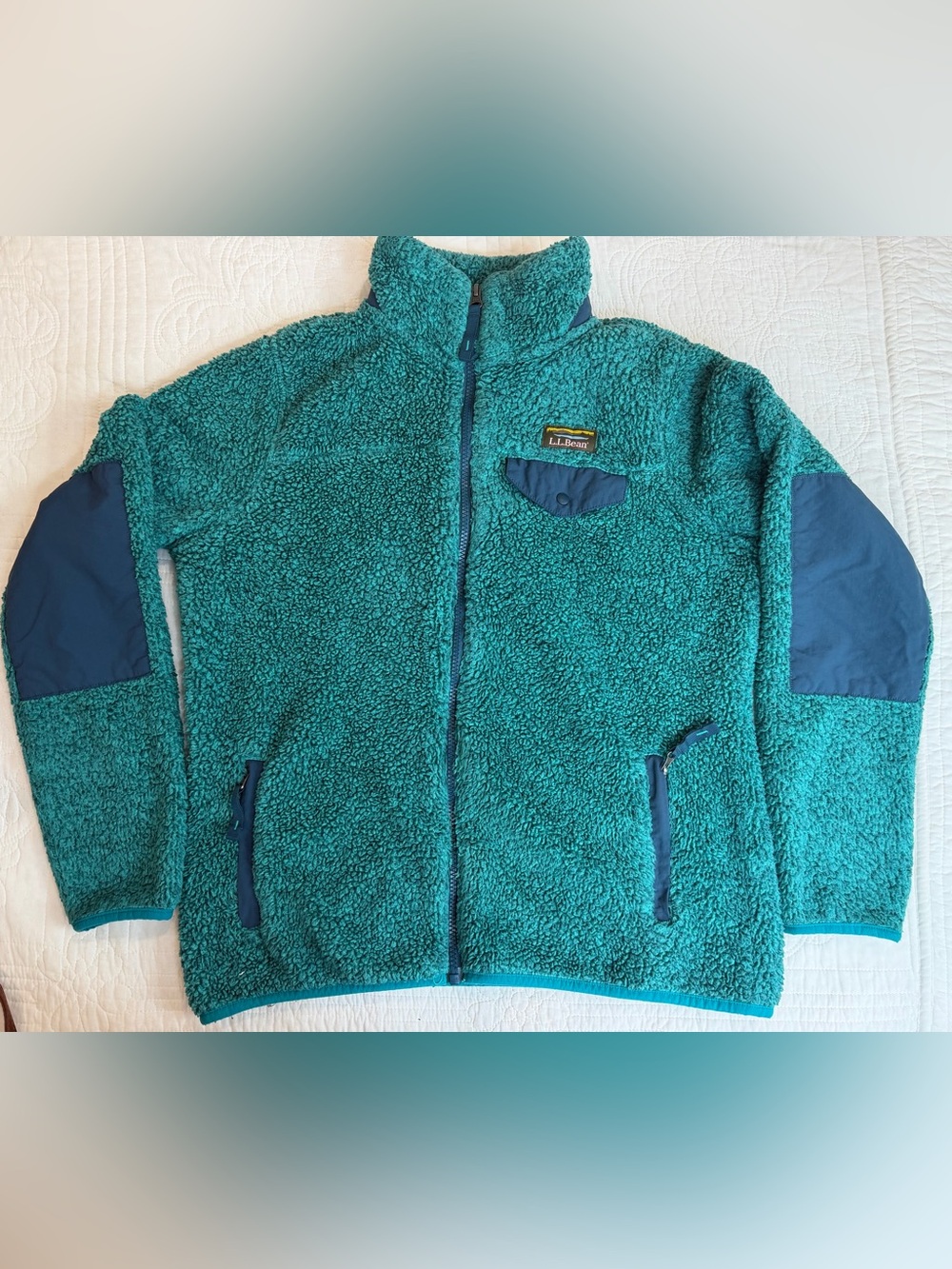LL Bean Hi-Pile Fleece Jacket Women’s Size Small Teal Zip Pockets Full Zip